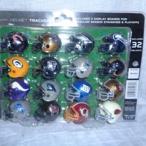NFL Helmet Tracker w 2 Display Boards 32 mini football Helmets May 2012 vintage